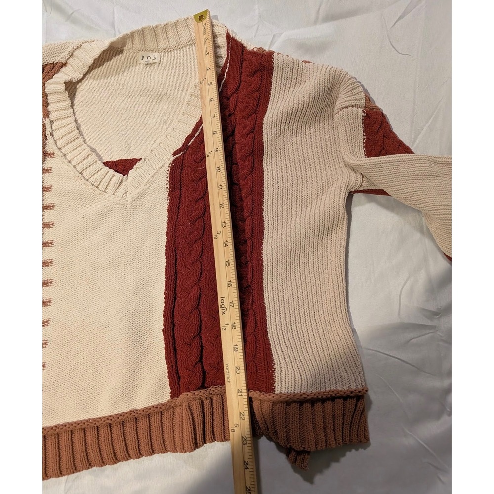 Pol Patchwork Knit Sweater V Neck Cable Knit Colo… - image 5